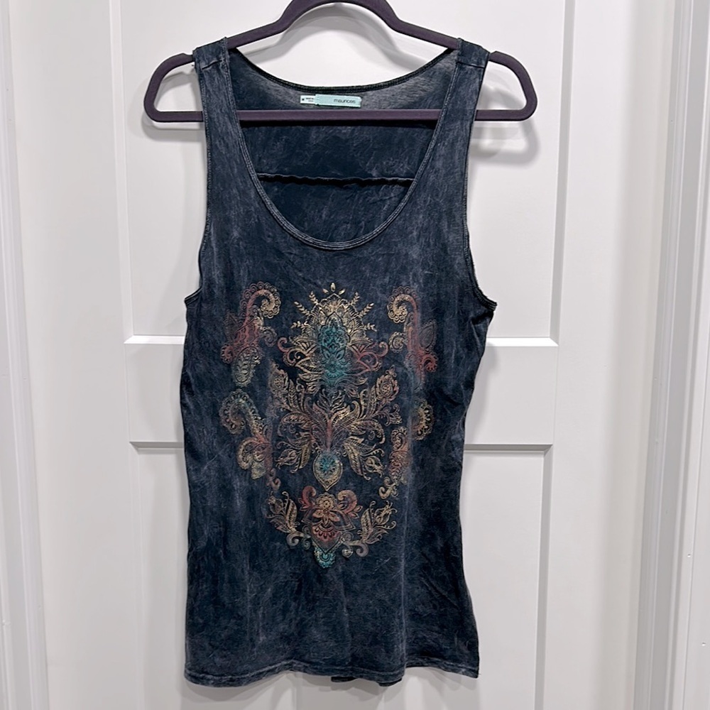 Bluish-Black Tank Top With Fringe - Size Medium